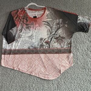 Avenue Point Front‎ Top Gray Orange Rust Jewels Short Sleeve Tunic 18/20 NWT